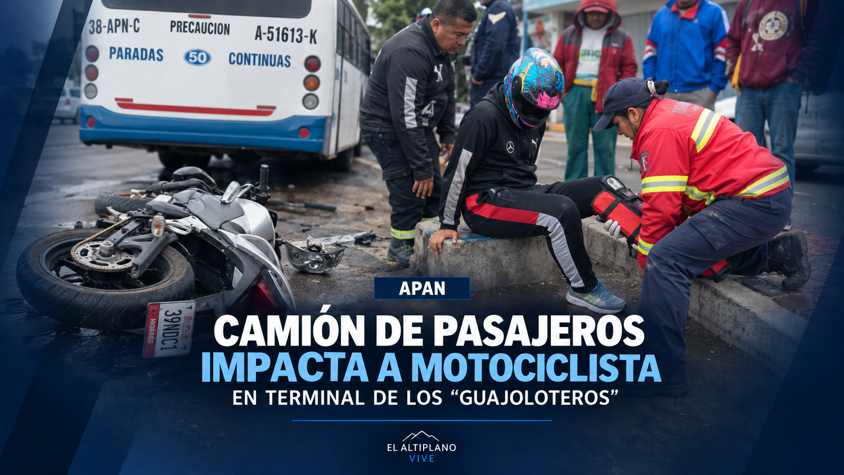 Camión de pasajeros impacta a motociclista en terminal de “Los Guajoloteros” de Apan