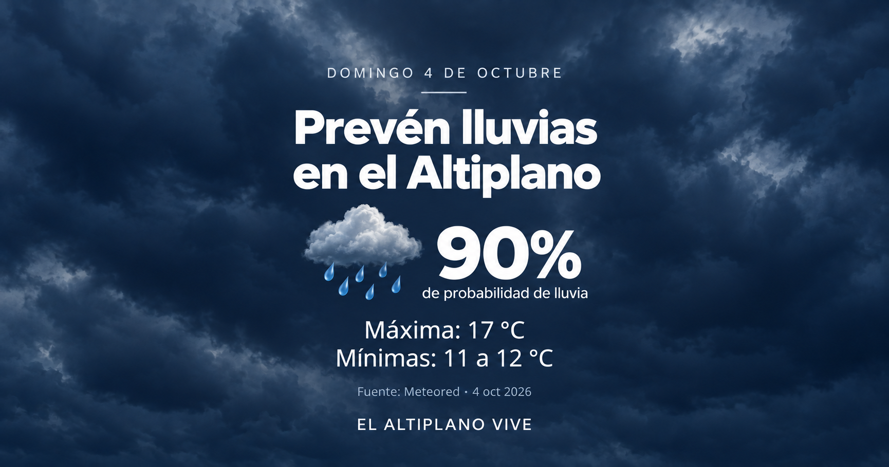 Pronostican lluvia y temperaturas de hasta 17 °C en el Altiplano este domingo