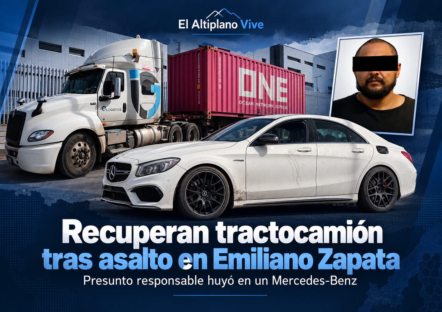 Recuperan tractocamión robado en Emiliano Zapata; conductor intentó huir en un Mercedes-Benz